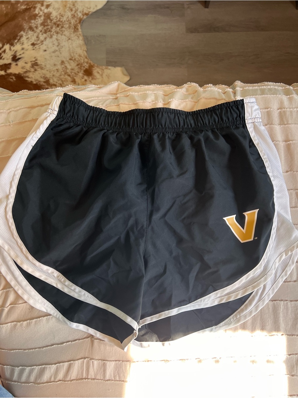 Nike Black Athletic Shorts with White Trim and Gold Vanderbilt Logo, Small